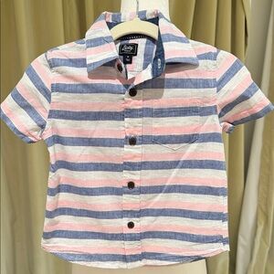 Bixby - Boys Short Sleeve Button Down Shirt - Blue and Pink Stripes - Size: 3T